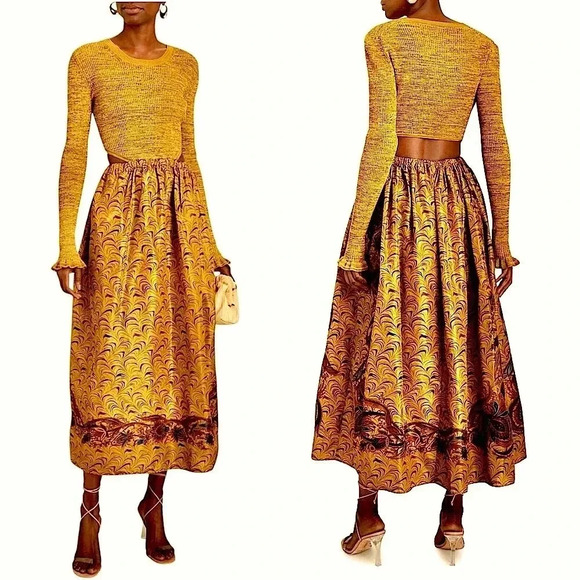 Ulla Johnson Marcellina Knit Taffeta Cutout Midi Dress Size 8 - Picture 1 of 17